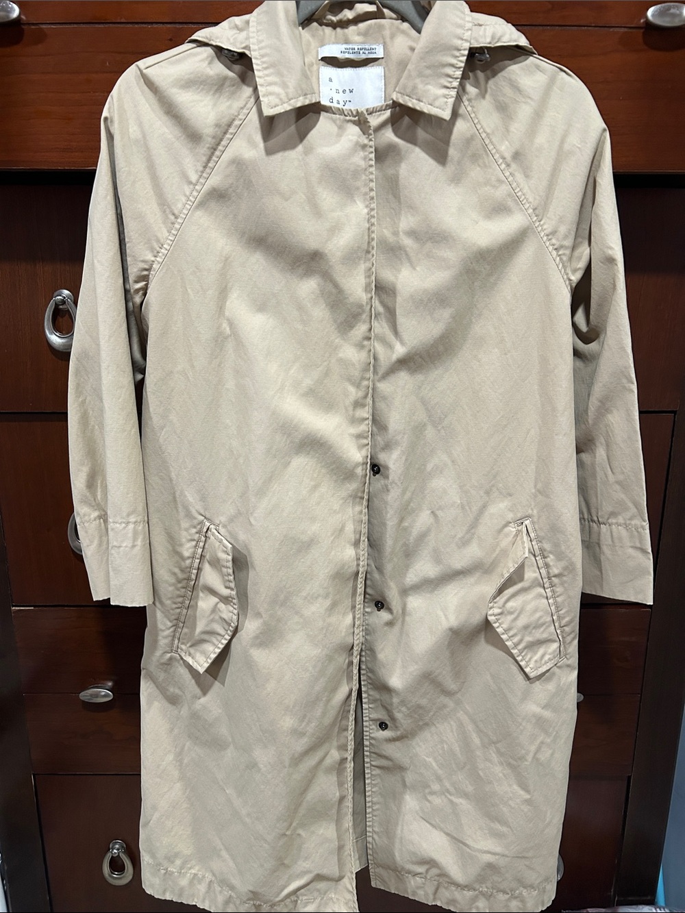 a new day Women's Light Khaki Hooded Trench Coat